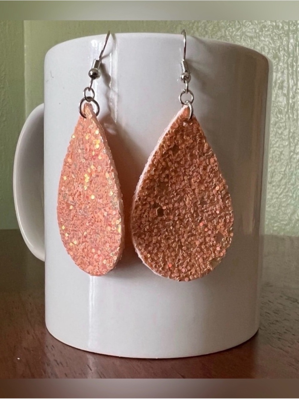 NWT Teardrop Glitter Earrings - Peach Pink
